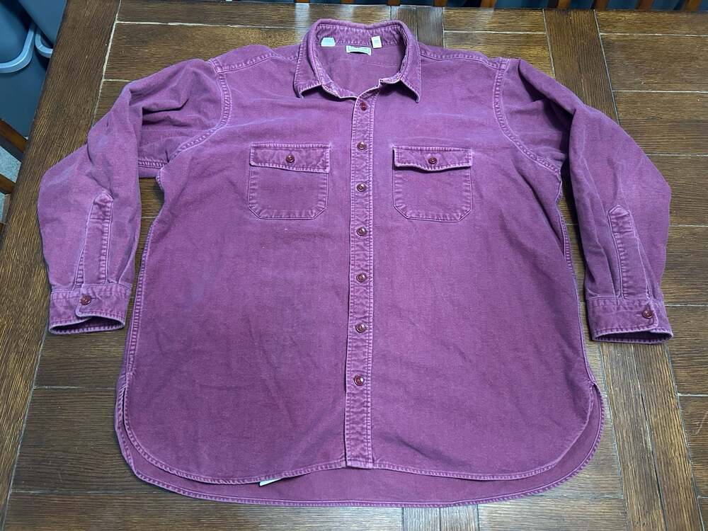 Vintage LL Bean Chamois Cloth Button Up Long Sleeve Shirt Burgundy Size 3XL USA